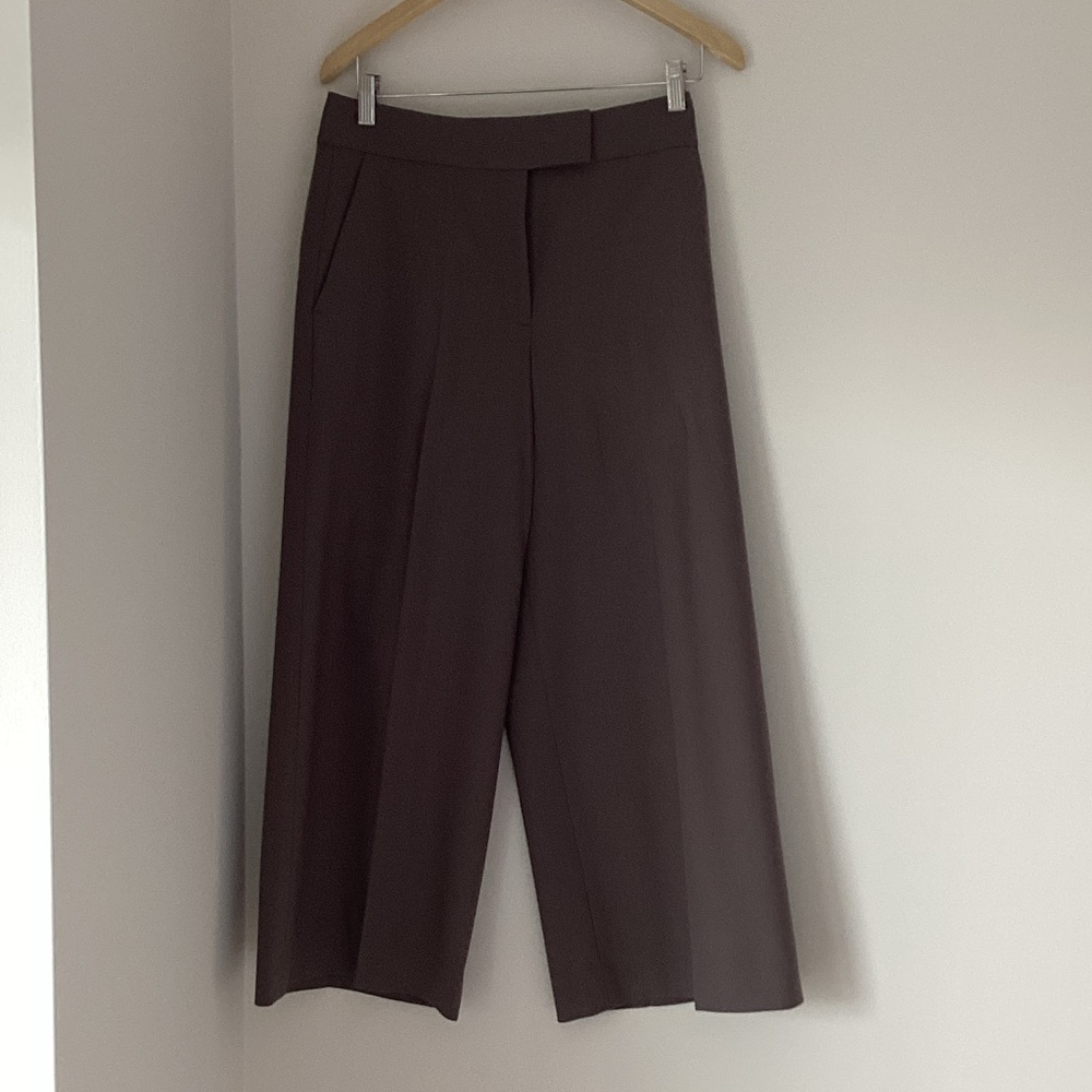 Club Monaco Wide-Leg Cropped Trousers in Dark Brown